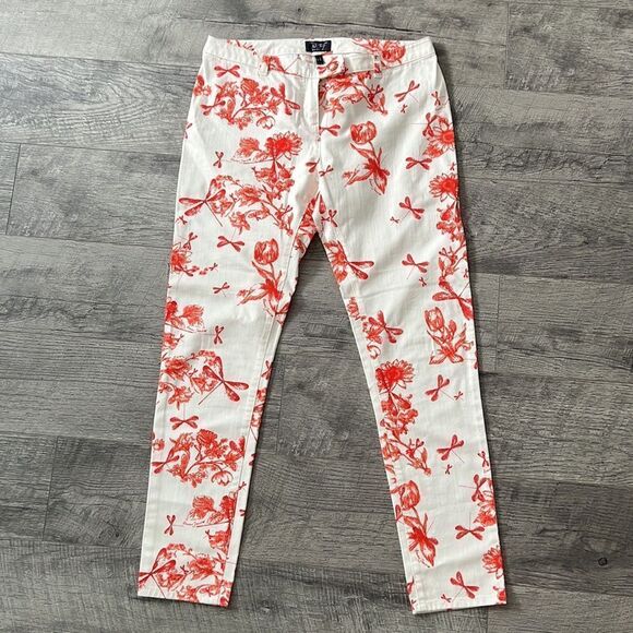 Armani Jeans summer white red floral stretchy skinny jeans Sz 28 - Picture 1 of 13